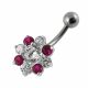 Jeweled Flower Navel Ring With Curved Bar Body Jewelry PBN0450