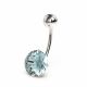 925 Sterling Silver Non-Dangling with Round Cut Natural Sky Blue Gemstone Belly Button Ring