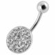 Fancy Jeweled Silver Round SS Bar Navel Belly Ring