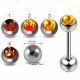 316L Surgical Steel 14G 14MM Threaded Straight Bar With Fire Logo balls