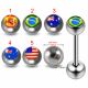 316L Surgical Steel 14G 14MM Threaded Straight Bar With Country Flag Logo Balls