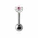 Barbell Tongue Ring Surgical Steel with Jeweled Flower Design