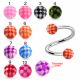 316L Surgical Steel  Eyebrow Twisted Barbell With  Mixed Checkered Color UV Fancy Ball