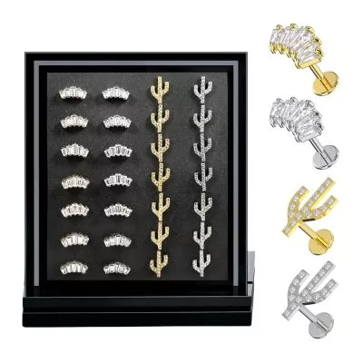 24pcs G23 Titanium Cactus and Crown Design Labret Display Kit-Assorted Colors
