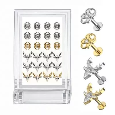 24pcs G23 Titanium Deer and Spider Design Labret Display Kit-Assorted Colors