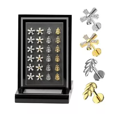 24pcs G23 Titanium Five Petals and Wheat Labret Display Kit-Assorted Colors
