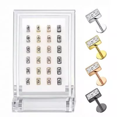 24pcs G23 Titanium Jeweled Baguette CZ Labret Display Kit-Assorted Colors