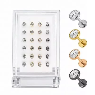 24pcs G23 Titanium Oval CZ Labret Display Kit-Assorted Colors