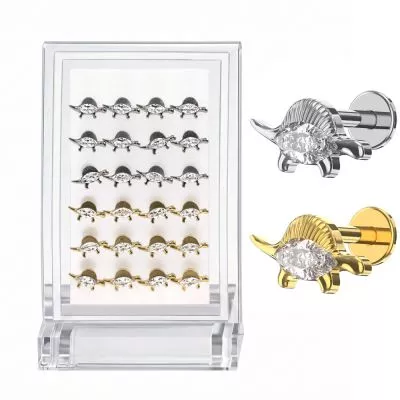 24pcs G23 Titanium Stegosaurus Design Labret Display Kit-Assorted Colors