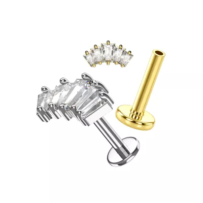 316L Surgical Steel 5-Crystal Baguette Fan Internally Threaded Labret (16G)