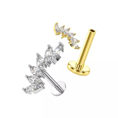 316L Surgical Steel 6-Crystal Graduated Marquise Cluster Internally Threaded Labret (16G)