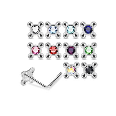 925 Sterling Silver Jeweled Beaded Cross L-Bend Nose Stud Box (20 Pieces)