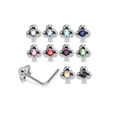 925 Sterling Silver Jeweled Clover L-Bend Nose Stud Box (20 Pieces)