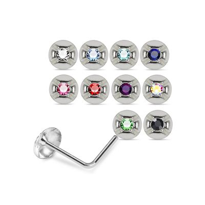 925 Sterling Silver Jeweled Concave L-Bend Nose Stud Box (20 Pieces)
