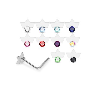 925 Sterling Silver Jeweled Crown Frame L-Bend Nose Stud Box (20 Pieces)