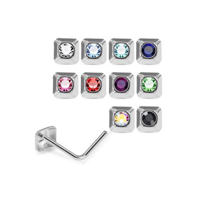 925 Sterling Silver Jeweled Square Frame L-Bend Nose Stud Box (20 Pieces)