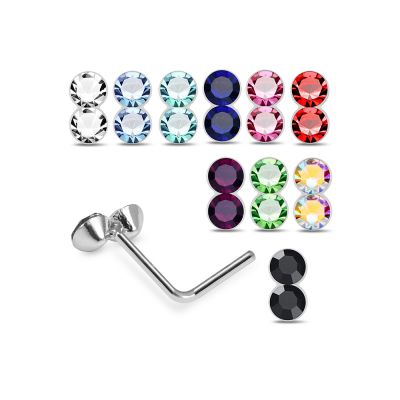 925 Sterling Silver Jeweled Trinity Bead L-Bend Nose Stud Box (20 Pieces)