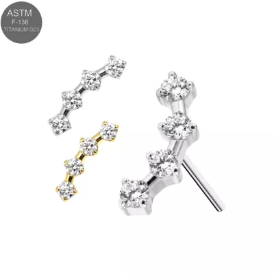 ASTM F-136 Titanium Curved 4-Jewel Cluster Threadless Top – Universal 18G/16G Fit