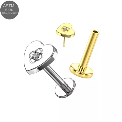 ASTM F-136 Titanium Jeweled Heart Threadless Labret (18G/16G)