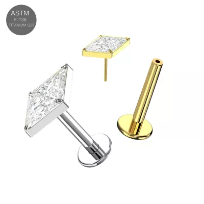 ASTM F-136 Titanium Kite CZ Threadless Labret Set (18G/16G)
