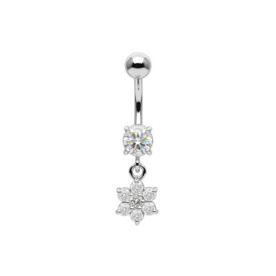 925 Sterling Silver Flower Dangle CZ Belly Button Ring – 14G | Titanium or Surgical Steel Bar