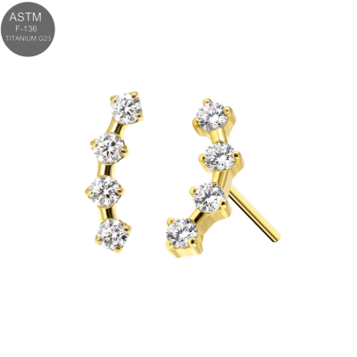 ASTM F-136 Titanium Curved 4-Jewel Cluster Threadless Top – Universal 18G/16G Fit