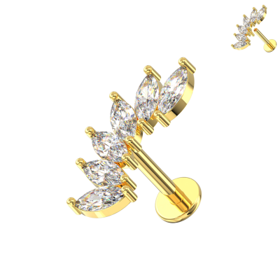 316L Surgical Steel 6-Crystal Graduated Marquise Cluster Internally Threaded Labret (16G)