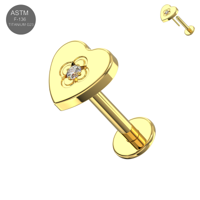ASTM F-136 Titanium Jeweled Heart Threadless Labret (18G/16G)