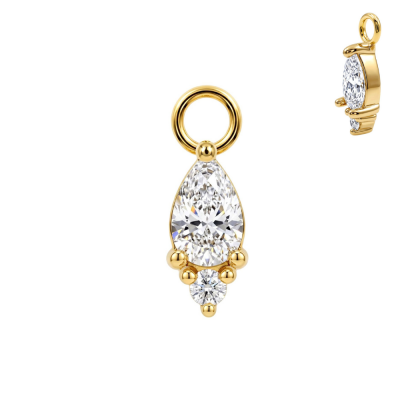 316L Surgical Steel Pear Drop CZ Charm for Hinged Clickers | Fits 20G, 18G & 16G
