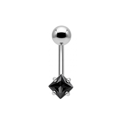 925 Sterling Silver Square CZ Belly Button Ring – 14G | Titanium or Surgical Steel Bar