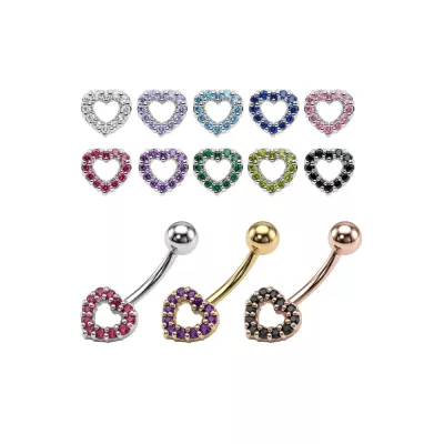 925 Sterling Silver Open Heart CZ Belly Button Ring | Titanium G23 or 316L Surgical Steel Bar