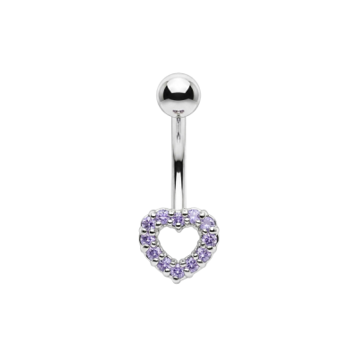 925 Sterling Silver Open Heart CZ Belly Button Ring | Titanium G23 or 316L Surgical Steel Bar