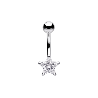 925 Sterling Silver Star CZ Belly Button Ring | Titanium G23 or 316L Surgical Steel Bar