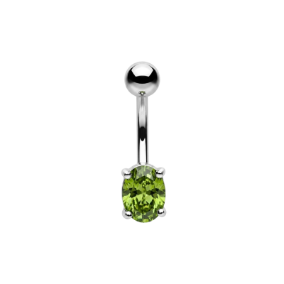 925 Sterling Silver Oval CZ Belly Button Ring | Titanium G23 or 316L Surgical Steel Bar