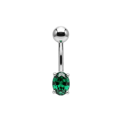 925 Sterling Silver Petite Oval CZ Belly Button Ring | Titanium G23 or 316L Surgical Steel Bar