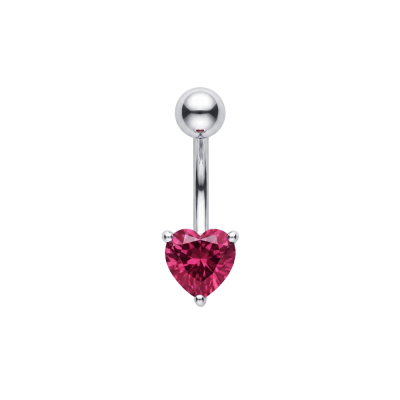 925 Sterling Silver Heart CZ Belly Button Ring | Titanium G23 or 316L Surgical Steel Bar