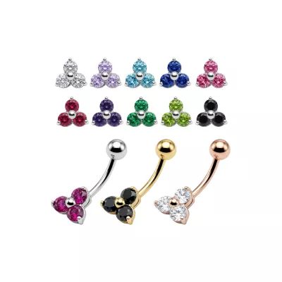 925 Sterling Silver Trinity CZ Belly Button Ring | Titanium G23 or 316L Surgical Steel Bar