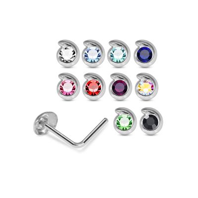 925 Sterling Silver Jeweled Teardrop L-Bend Nose Stud Box (20 Pieces)