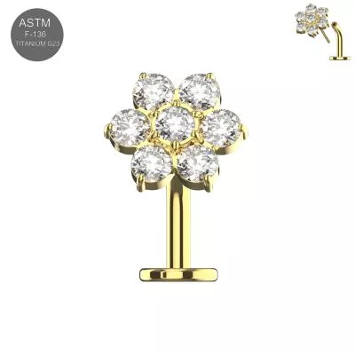 G23 Titanium Flower CZ Threadless floating belly button ring