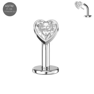 G23 Titanium Heart CZ Threadless floating belly button ring