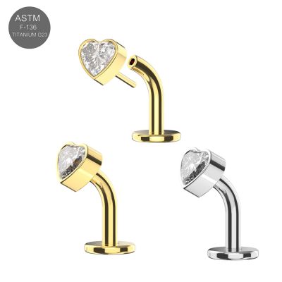 G23 Titanium Heart CZ Threadless floating belly button ring