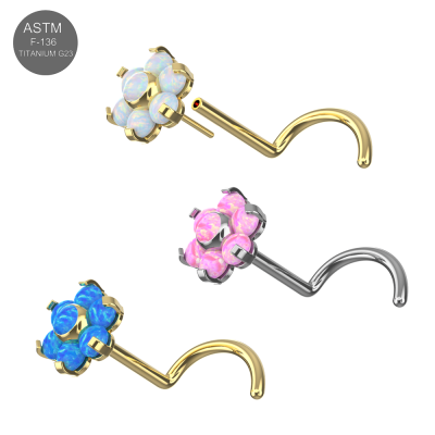 G23 Titanium Opal Flower push fit Nose Screw Stud