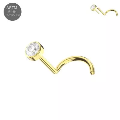 G23 Titanium round CZ push fit Nose Screw Stud