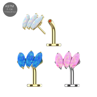 Implant Grade Titanium Triple Opal Threadless floating belly button ring