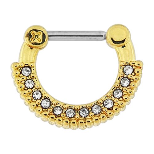 Gold PVD Single Line Micro Paved Septum Clicker Piercing