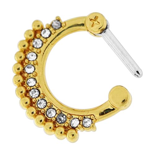 Gold PVD Single Line Micro Paved CZ with Tribal Dots Septum Clicker