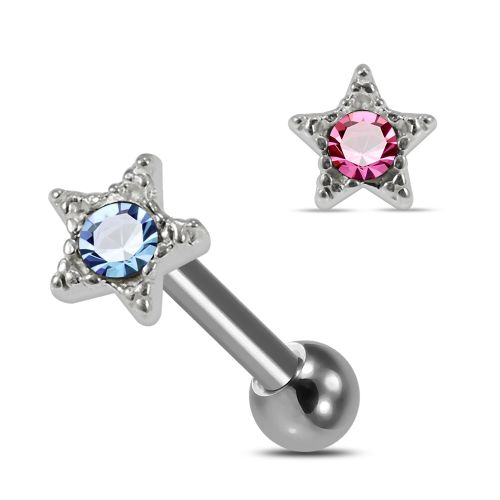 Jeweled Silver Cartilage Tragus Piercing Ear Stud