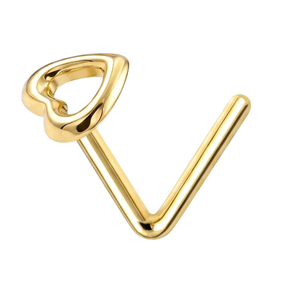 14K Heart Cut Out L Bend Nose Stud